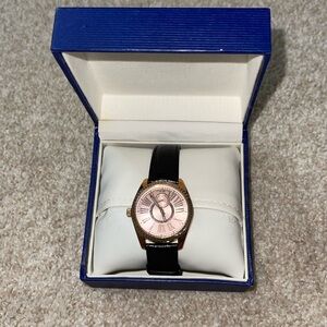 Rose Gold and black lizard embossed cowhide leather strap Swiss/Italian Watch